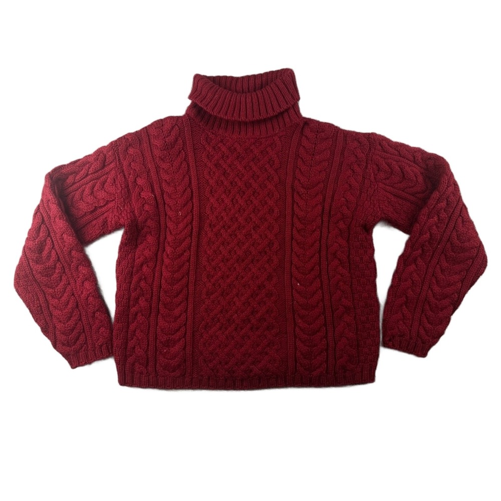 Callan Sweater Men S Red Merino Wool Cable Knit Turtleneck Ireland Made Preppy